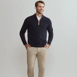 Rhone Commuter 1/4 Zip Sweater - Size Medium, True Navy/Savannah Tan - LIKE NEW